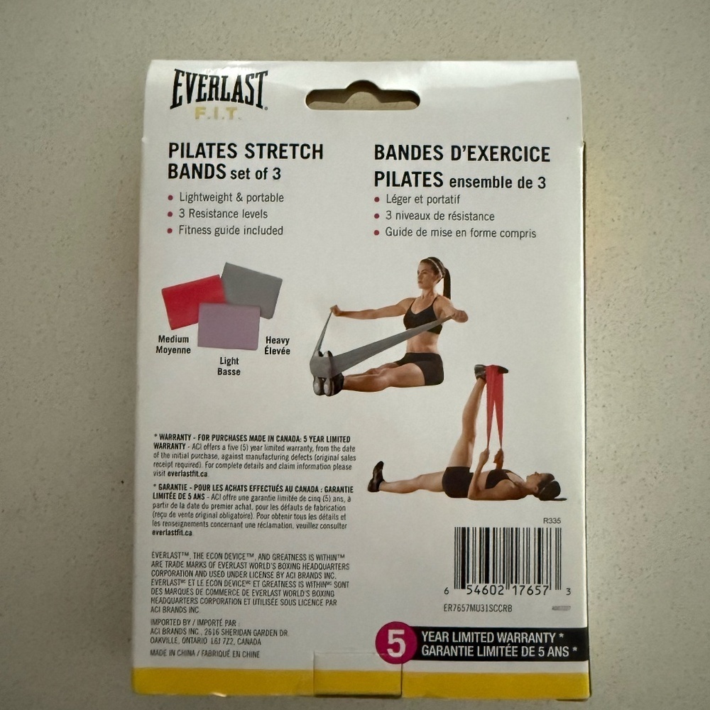 NEW Everlast FIT Pilates Stretch Bands 3 Resistance Training Bands Workout Gear - Picture 2 of 3